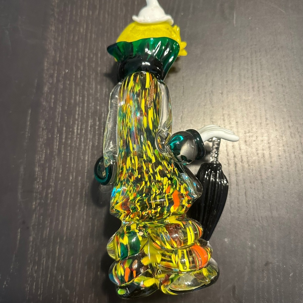 Murano Style Art Glass Clown Figurine with Umbrella Yellow Hair Millefiori 8in - Picture 4 of 8